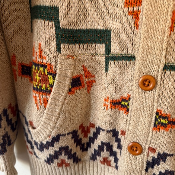 Koto V-neck Button Up Beige Southwest Patterned Womens Cardigan Sweater Medium - Picture 5 of 7